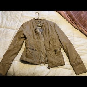 Tan faux leather jacket, size M.